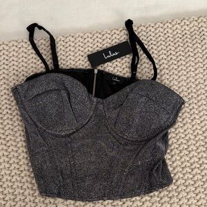 Lulu's Black Glitter Crop Top